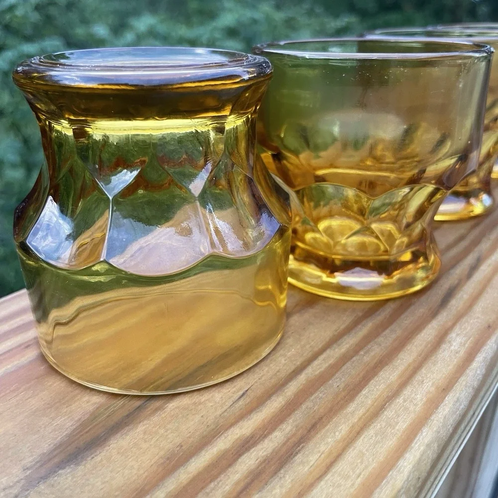 Vintage Georgian Amber Rocks Glasses Set 4 Lowball Tumblers Retro Barware